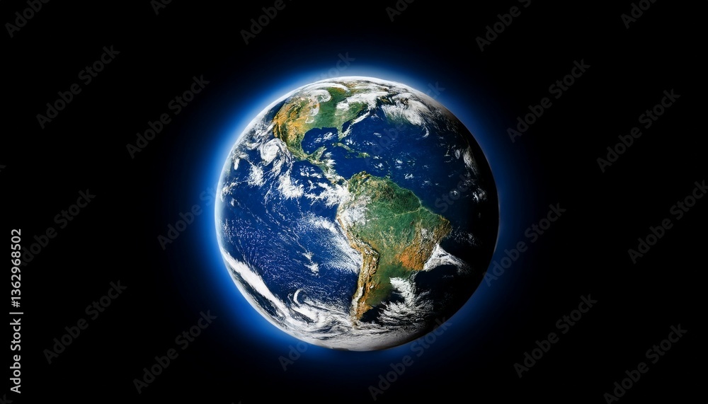 Wall mural view of the earth from space a blue planet against a black background
