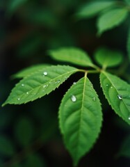 A green leaf with water droplets on it