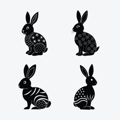Obraz premium Adorable Easter bunny silhouette collection on a white background, ideal for greeting cards, stickers, and festive designs. Download in EPS, SVG, PNG, JPG.