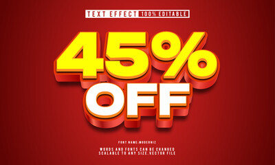 Bold 3D 45% off text effect, fully editable style.