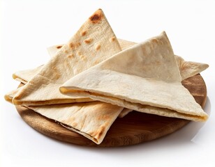 pita bread cut into triangles for dipping isolated on white background