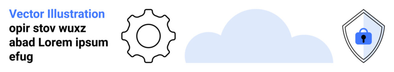 Cloud with gear and shield lock symbols representing data storage, cyber protection, and innovation. Ideal for cybersecurity, technology, privacy assurance, cloud computing, IT solutions, online