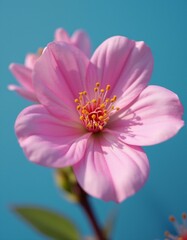 Fototapeta premium A close up of a pink flower against a blue sky