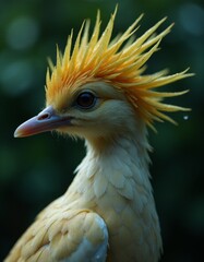 A bird with a yellow mohawk on its head