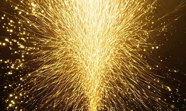 Golden light explosion with rays and textured illumination in dark space, creating an energy effect