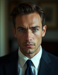 A man in a suit and tie looking at the camera