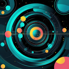 Futuristic abstract background with colorful circular patterns and dynamic shapes
