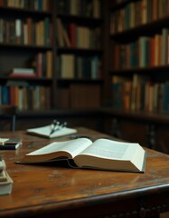 An open book sitting on top of a wooden table