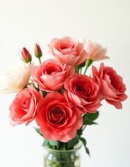 Naklejka premium A vase filled with pink and white roses on a table