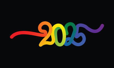  Creative 2025 text in vibrant rainbow colors on black background, perfect for New Year, celebration, event posters, or modern graphic design projects.