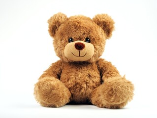 Obraz premium Cute Brown Teddy Bear Sitting Comfortably on White Background for Playtime
