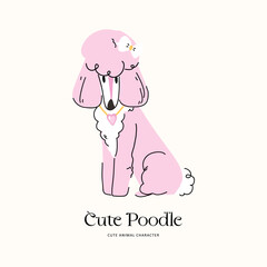 Poodle dog isolated on the background. Cartoon pet character card. Vector illustration for pet lovers, fashion designs, prints, and digital projects