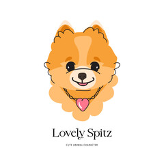 Cute vector illustration of a fancy Spitz dog wearing a heart pendant. Perfect for pet lovers, fashion designs, prints, and digital projects.