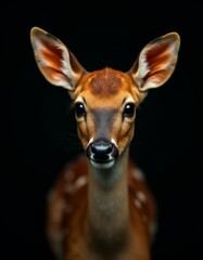 Fototapeta premium A close up of a deer's face on a black background