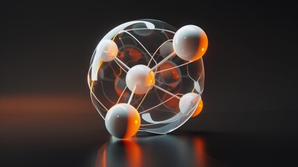 The abstract of transparent sphere shape connected in digital technology style design. Particle connection show pattern of electronic system represent about processor algorithm on computer. AIG53.