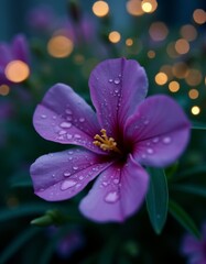 A purple flower with water droplets on it