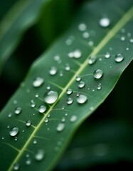 Naklejka premium A close up of water droplets on a green leaf