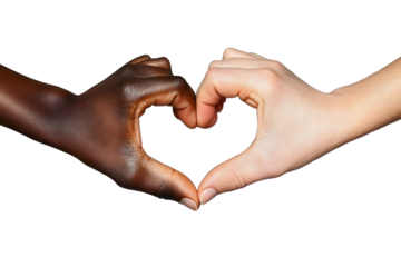 Stop racism. People of different skin colors making heart with hands on light grey background, closeup