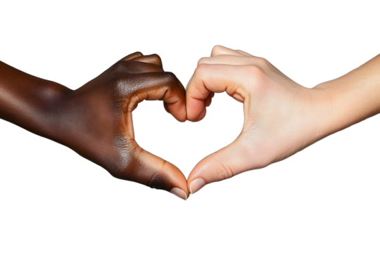 Stop racism. People of different skin colors making heart with hands on light grey background, closeup