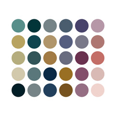 A harmonious color palette featuring teal navy gray purple beige brown and pink shades