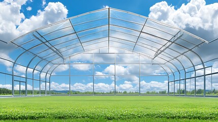 Fototapeta premium Modern Greenhouse Structure Under a Sunny Sky AI Generated