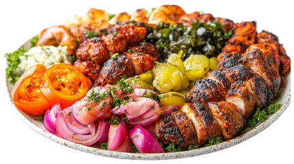 Delicious Mediterranean Grilled Meat Platter with Fresh Vegetables