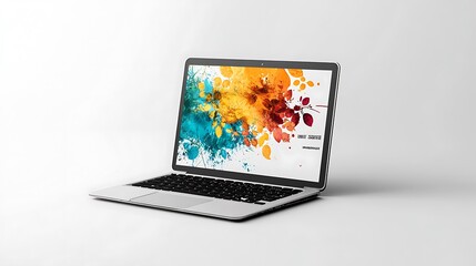 Modern Laptop Displaying Vibrant Digital Artwork AI Generated