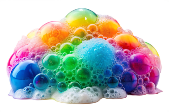  colorful soap foam colorful bubbles isolated on whited background PNG,AI GENERATED
