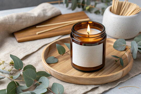 A minimal candle mockup with a clean white label on a sleek jar. Perfect for branding, packaging design, and luxury product presentations