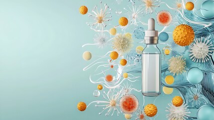3D Render: Microbial Serum Bottle Against a Soft Blue Background AI Generated