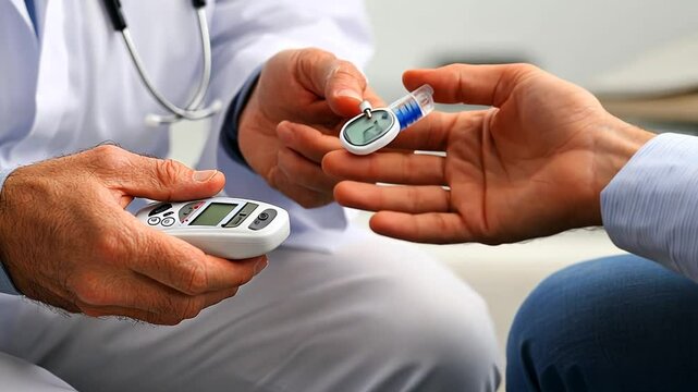 Doctor Checks Blood Sugar Level With Glucometer in Clinical Setting Generative AI