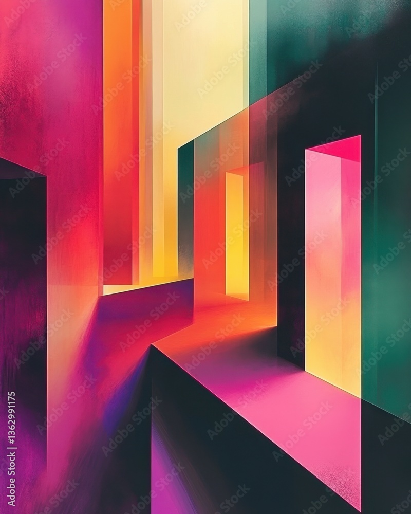 Poster abstract geometric composition of vibrant colors creating a modern and dynamic visual experience wit