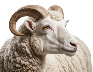 Close-up portrait of a sheep in a green rural field