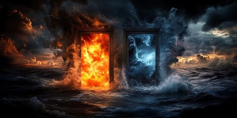 Two Doors Reveal Contrasting Elements of Fire and Ice