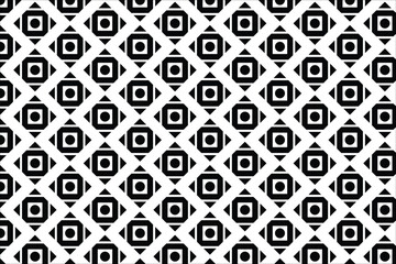 Seamless black and white square grid with small geometric accents. A sophisticated and balanced design, great for packaging, branding, wallpapers, textiles, and modern backgrounds.