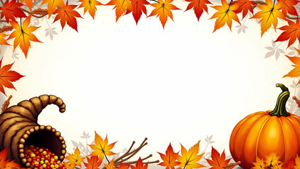 Bountiful Cornucopia and Turkey Frame for Thanksgiving Messages