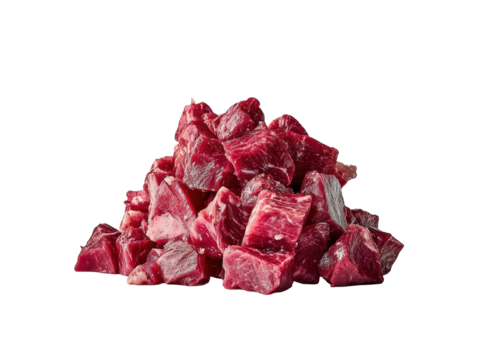 Isolated Pile of Cubed Beef