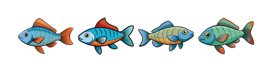 Naklejka premium Set of Vibrant Acara Fish Colorful Illustration Design