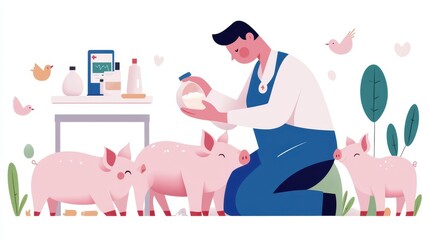 Veterinary care: a doctor tending to piglets with special formula in a clean and cozy pen, featuring medical tools and diagnostic equipment © Olexiy Vasilyuk