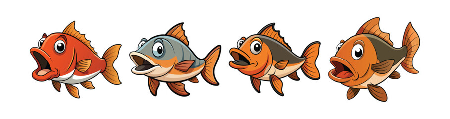 Set of Bold Bigmouth Buffalo Fish in Aquatic Scene