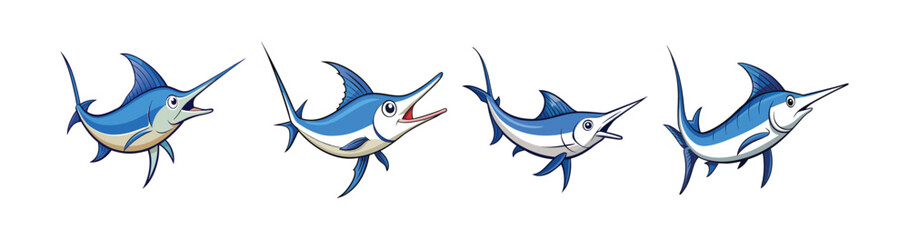 Set of Impressive Billfish in Aquatic Scene Illustration