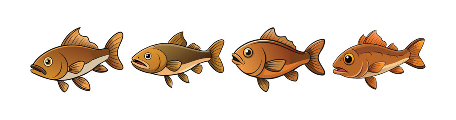 Set of Remarkable Brown Bullhead Colorful Artwork