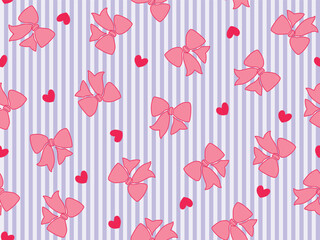 BOW TIE AND RED HEARTS WITH STRIPE BACKGROUND SEAMLESS PATTERN ALL OVER PRINT VECTOR ILLUSTRATION