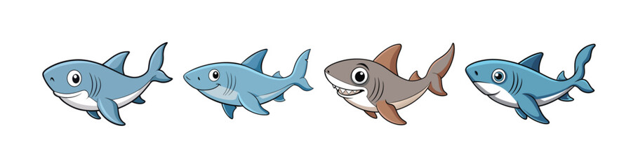 Set of Vivid Cookiecutter Shark in Dynamic Aquatic Scene