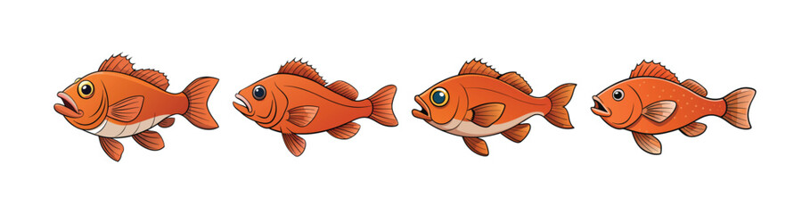 Set of Colorful Copper Rockfish in Vibrant Marine Art