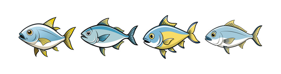 Set of Dynamic Crevalle Jack in Vibrant Underwater Art