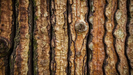 Detailed Close-Up of Tree Bark Textures in a Lush Forest – Generative AI