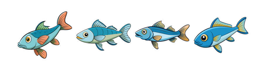 Set of Unique Dartfish Vibrant Artistic Artwork