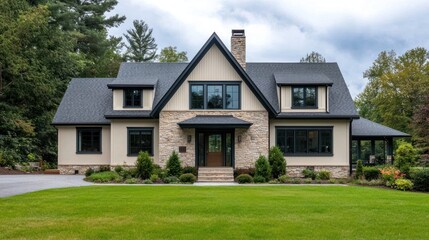 Custom home building event quality craftsmanship in residential construction serene environment wide angle view