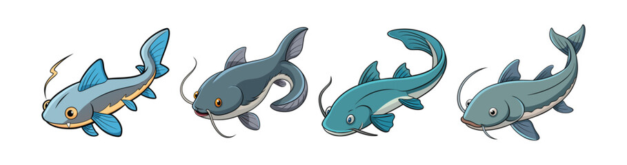 Set of Electric Catfish with Bright Realistic Colors